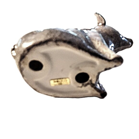 Enesco 6.25" Gray & Black Ceramic Spongeware Sitting Pig Figurine ~ 1984 ~ EVC! - Picture 3 of 11